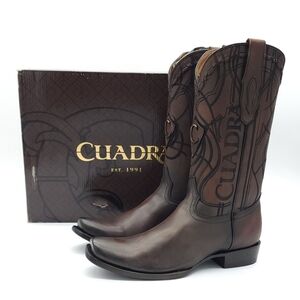 Cuadra Men's Engraved Brown Bovine Leather Western Logo Boots CU347 Size 10.5